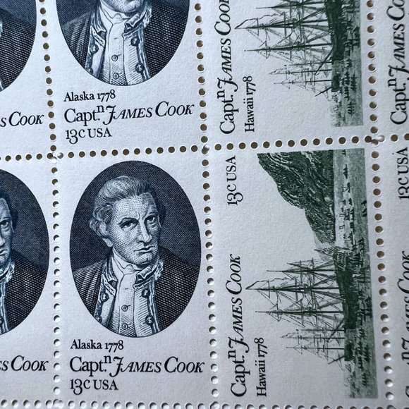 Capt'n James Cook 1978 Postage Stamp Sheet, Unused Vintage USA #1732 - Picture 3 of 3
